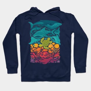 Marine Mosaic: Perfectly Fitting Rectangular Patchwork of Sea Creatures Hoodie